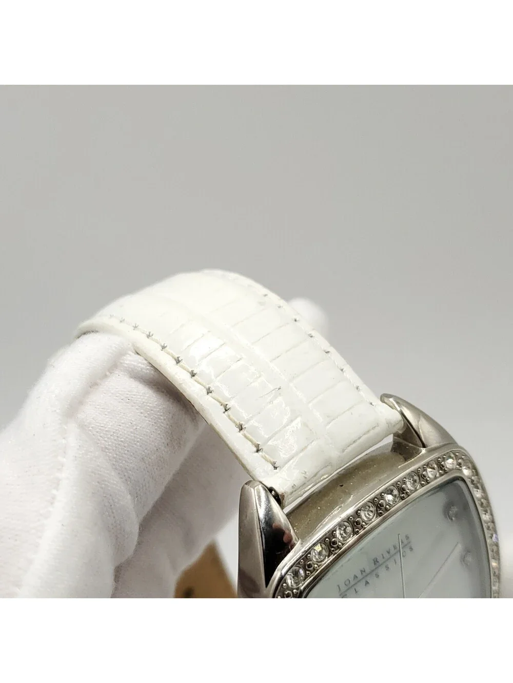 Joan Rivers Classics Watch New Battery White Band 38mm Square MOP Dial